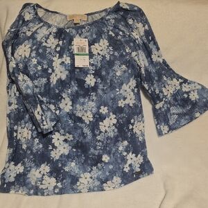 Michael Kors Navy and White Floral Blouse